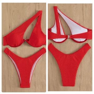 Red Underwire Textured Bikini Set